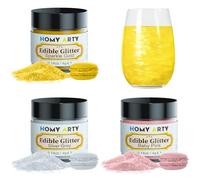 HOMY ARTY Paillettes Comestibles - 3 Couleurs x 4g, Poudres Alimentaire Patisserie, Paillettes Alimentaires Comestibles pour Boissons, Gâteau, Chocolat, Bonbons, Cocktail