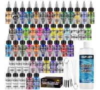 HOMY ARTY Peinture Aérographe - 42 Couleurs avec 6 Diluants et 500 ml de Nettoyant avec Pinceaux, Peinture pour Aérographe Ensemble pour Métal, Modèles en Plastique, Toile, Bois, 20 ml/Bouteille