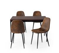 Homy Casa Ensemble table de salle à manger, table de cuisine en bois vintage et 4 chaises en daim, table de cuisine pour salle à manger, salon, 120 x 70 x 75 cm, bureau marron, pieds noirs + chaises