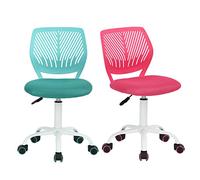 Homy Casa - Lot de 2 chaises de bureau pivotantes réglables en tissu, chaises de bureau ergonomiques sans accoudoir (rose et turquoise)