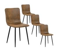 Homy Casa - Lot de 4 chaises de salle à manger en daim avec pieds noirs en métal, marron