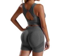 HomyComy Vêtement de Sport pour Femme Ensembles Soutien-Gorge Sport Legging Taille Haute Shorts 2 PCS Gym Running à séchage Costumes Fitness Jogging Yoga