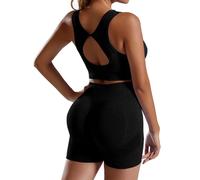 HomyComy Vêtement de Sport pour Femme Ensembles Soutien-Gorge Sport Legging Taille Haute Shorts 2 PCS Gym Running à séchage Costumes Fitness Jogging Yoga