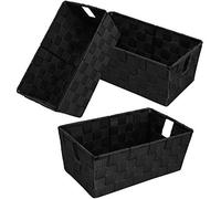 homyfort Lot de 3 paniers de rangement tissés durables avec poignées intégrées pour chambre à coucher, bureau, placard, chambre d'enfant, crèche, noir, 29 x 16,5 x 11,4 cm