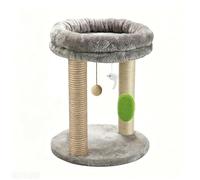 HOMYHANDS Petit arbre à chat, griffoir avec lit doux, tapis en sisal avec trois balles suspendues et brosse de massage pour chats et chatons d'intérieur (gris)
