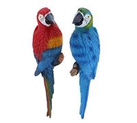 Homyl 2X Perroquet Réaliste Figurines Résine Statues de Jardin Ornement de Décoration - Rouge Bleu