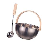 Homyl Ensemble Seau et Louche En Acier Inoxydable avec Manche En Bois pour Sauna, Salle de Bain et Spa. Capacité : 5 L. Prise En Main Confortable.