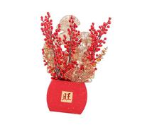 Homyl Nouvel An Fleur Boîte Pot Plante Artificielle Seau Fruits Rouges Feuilles Dorées Ornement Printemps Festival Papier Mousse Fil Fer Adaptée pour Table, Red S