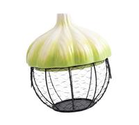 Homyl Panier à Ail, Porte-œufs, Panier en Fer Tressé, Récipient pour Légumes et Fruits, Accessoires de Cuisine, Panier en Céramique avec Poignée, Respirant, Vert