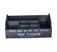 Homyl Porte-couverts En Bois, Organisateur D'ustensiles, Boîte de Rangement Compartimentée pour Cuillères, Fourchettes, Assiettes et Tasses, Portable Av, Noir