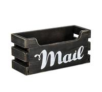 Homyl Porte-lettres Organisateur de Courrier En Bois Rustique Plateau à Courrier Panier à Lettres Fait Main Fonction Rangement Convient Bureau Entrée Maison, Noir