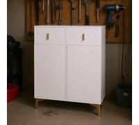 HOMYLIN Armoire à outils à plusieurs niveaux avec tiroirs et étagère de rangement - Organisateur d'atelier et de garage avec pieds en métal doré, blanc