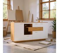 HOMYLIN Armoire de rangement artistique de 160 cm avec lumière LED, 2 portes et 4 tiroirs pour studios et salles d'artisanat, blanc