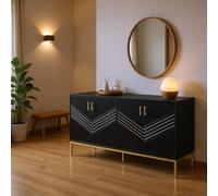 HOMYLIN Armoire d'entrée avec portes à chevrons et pieds dorés, console de rangement moderne pour l'organisation du couloir, noir