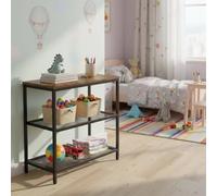 HOMYLIN Bibliothèque à 3 niveaux pour enfants - Étagères en maille filet avec dessus rustique en MDF pour livres d'histoires et jouets, marron