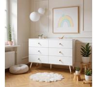 HOMYLIN Commode 6 tiroirs pour enfants avec façade géométrique sculptée - Commode de style crème française pour chambre de fille ou garçon - Blanc
