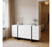 HOMYLIN Commode avec 4 tiroirs et armoires, 150 cm, moderne pour chambre à coucher, blanc