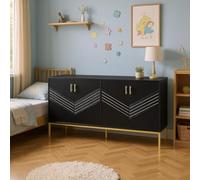 HOMYLIN Commode pour enfants avec portes à chevrons et base dorée, rangement moderne pour jouets et vêtements, noir