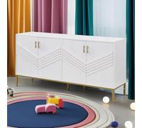 HOMYLIN Commode pour enfants avec portes à chevrons et base dorée, rangement moderne pour jouets et vêtements, blanc