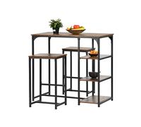HOMYLIN Ensemble 3 pièces Table de Bar et chaises, Table de Bar Industrielle 100 cm avec étagère et 2 tabourets (40 x 30 x 65 cm) pour Salon, Bar à Domicile, Marron