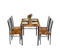 HOMYLIN Ensemble Table et chaises de Salle à Manger, 5 pièces, Design Industriel Rustique, Cadre en métal avec Finition Bois, idéal pour Salle à Manger ou Coin Cuisine, Marron