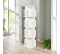 HOMYLIN Étagère rotative à 4 niveaux avec rotation à 360 degrés, rangement élégant à plusieurs niveaux, convient pour le salon, le bureau à domicile, blanc
