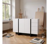 HOMYLIN Grande armoire de rangement avec tiroirs et étagères, 150 cm, organiseur pour studios et salles de classe, blanc