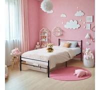 HOMYLIN Lit pour enfant, cadre de lit simple en métal avec design simple pour chambre d'enfant, dortoir d'adolescent, convient pour matelas de 90 x 190 cm, blanc, 197 x 91 x 80,5 cm