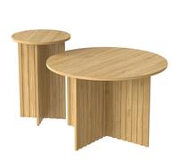 HOMYLIN Lot de 2 tables basses gigognes rondes en bois avec base cannelée texturée pour petits appartements et maisons (diamètre 76 cm + diamètre 40 cm), couleur bois