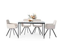 HOMYLIN Lot de 5 chaises de Salle à Manger et Table rectangulaires Effet marbre Blanc 120 cm avec 4 accoudoirs pivotants Beiges
