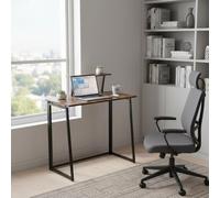 HOMYLIN Poste de travail d'ordinateur pliable avec support de moniteur réglable, cadre en MDF et métal durable, idéal pour le bureau à domicile, la salle d'étude, pas de montage, marron