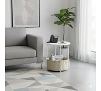 HOMYLIN Support de téléphone compact pour salon avec panier en tissu, table d'appoint ronde pour petits espaces, solution de rangement décorative, blanc