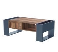 HOMYLIN Table basse moderne avec tiroir, étagères ouvertes et compartiments de rangement latéraux, plateau en bois de noyer avec cadre bleu, table centrale de salon pour livres, collations et