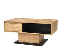 HOMYLIN Table basse rectangulaire avec étagère de rangement ouverte et tiroir latéral, table centrale de salon contemporaine avec socle stable pour collations, décoration et essentiels du quotidien