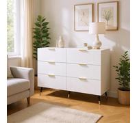 HOMYLIN Table d'appoint moderne avec poignées dorées, larges tiroirs de rangement, table d'appoint d'appoint pour salon, 120 × 40 × 77 cm, blanc