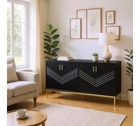 HOMYLIN Table d'appoint moderne avec portes à motif chevron et pieds dorés, armoire de rangement élégante pour le salon, noire
