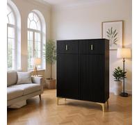 HOMYLIN Table d'appoint moderne avec tiroirs de rangement et étagères, pieds en métal doré, table d'appoint pour salon, noir