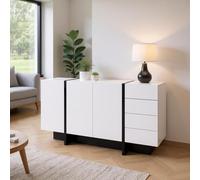 HOMYLIN Table d'appoint moderne avec tiroirs et armoires de rangement, table console d'appoint de 150 cm pour salon, blanc