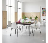 HOMYLIN Table de cafétéria d'école de 150 cm avec surface en bois de noyer stratifié et cadre en métal, table de salle à manger durable pour étudiants et personnels, marron