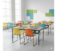 HOMYLIN Table de cafétéria d'école de 150 cm avec surface en bois stratifié gris clair et cadre en métal, table de salle à manger durable pour étudiants et personnels, gris