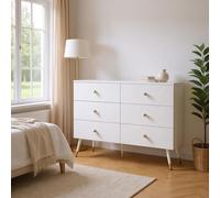 HOMYLIN Table de chevet avec 6 tiroirs et poignées dorées - Table de chevet à motif géométrique pour chambre moderne et romantique - Blanc