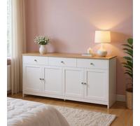 HOMYLIN Table de chevet de 160 cm de long avec tiroirs, table de chevet en chêne pour chambre principale, blanc
