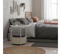 HOMYLIN Table de chevet moderne avec panier de rangement en tissu, table de nuit ronde pour chambre à coucher, petite table d'appoint avec cadre en métal, blanc