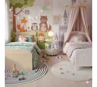 HOMYLIN Table de chevet moderne pour enfants avec panier de rangement en tissu, table de nuit ronde pour chambre à coucher, table d'appoint de rangement de jouets pour enfants, blanc