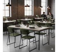 HOMYLIN Table de salle à manger commerciale de 150 cm avec dessus en bois stratifié gris clair et pieds en métal noir, table de restaurant durable, gris