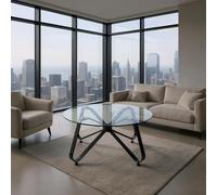 HOMYLIN Table Ronde Transparente, Design Minimaliste Moderne, Verre trempé avec Cadre métallique Robuste, Parfait pour Le Salon ou Le Bureau, 80cm de diamètre