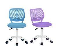 HOMYLIN VD Oeillet Lot de 2 chaises de Bureau ergonomiques en Hauteur avec Dossier et Assise pivotante en Tissu Bleu + Violet, 44×40×86cm