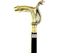 HOMYZ Canne de marche en laiton avec poignée serpent en bois 3 parties ouvertes nautique noir bâton de marche cadeau grand-père