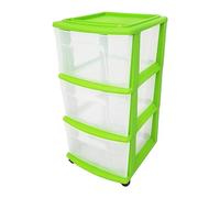 Homz Chariot de rangement en plastique à 3 tiroirs de largeur moyenne Citron vert