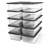 HOMZ Lot de 10 bacs de rangement, boîtes de rangement en plastique transparent avec couvercles gris, 6 litres